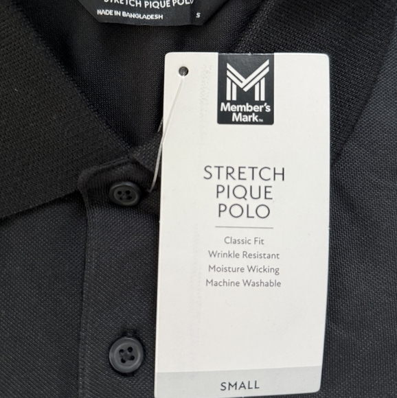 Member's Mark Men's Stretch Pique Polo. Black. Size Small. New.Short sleeve po - Picture 6 of 6